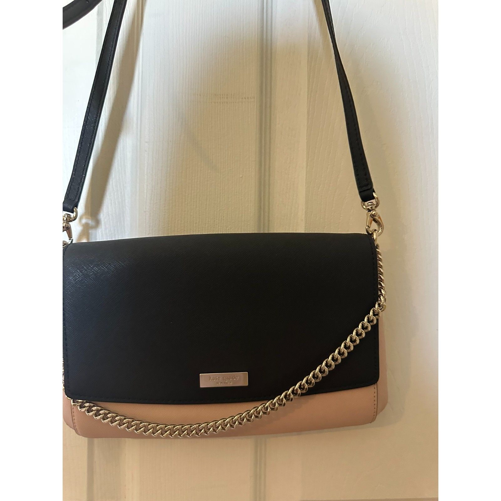 Kate Spade Twotone Shoulder Bag Black  Light Pink Silver Chain Detail